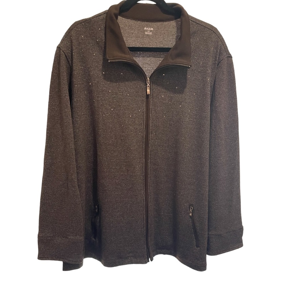 Alia Zip Front Long Sleeve Top Womens 3X Plus Size Tweed Pattern Dress Jacket